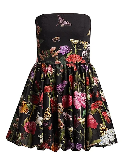 Asha Floral Cotton-Blend Strapless Fit & Flare Minidress