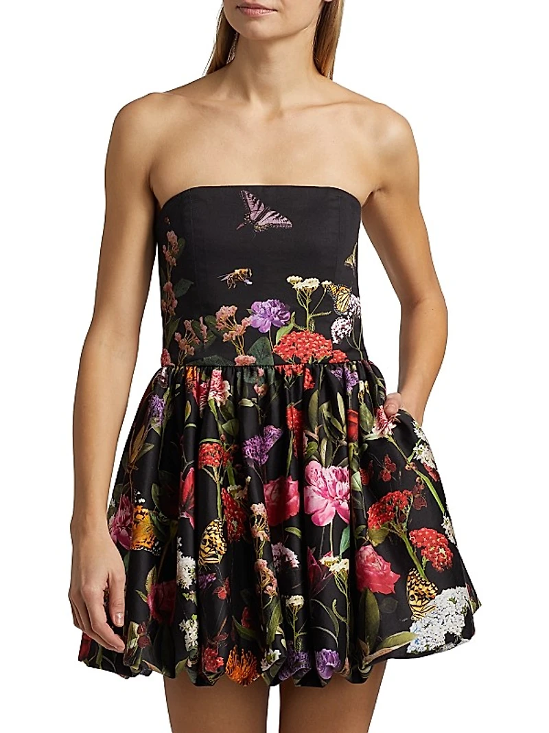 Asha Floral Cotton-Blend Strapless Fit & Flare Minidress