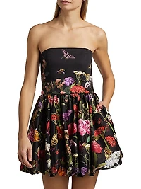 Asha Floral Cotton-Blend Strapless Fit & Flare Minidress