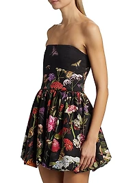 Asha Floral Cotton-Blend Strapless Fit & Flare Minidress