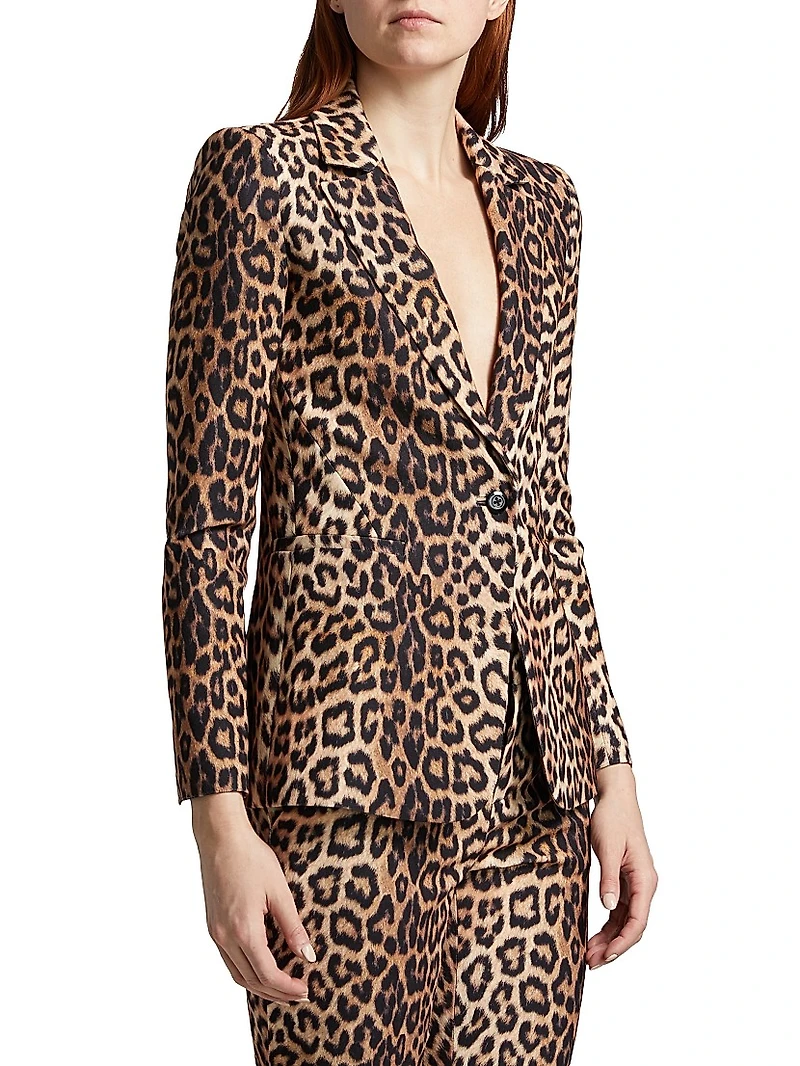 Macey Leopard-Print Fitted Blazer