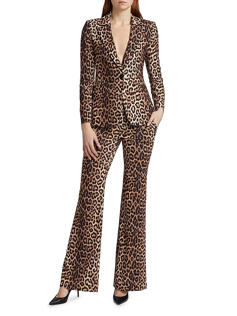 Macey Leopard-Print Fitted Blazer