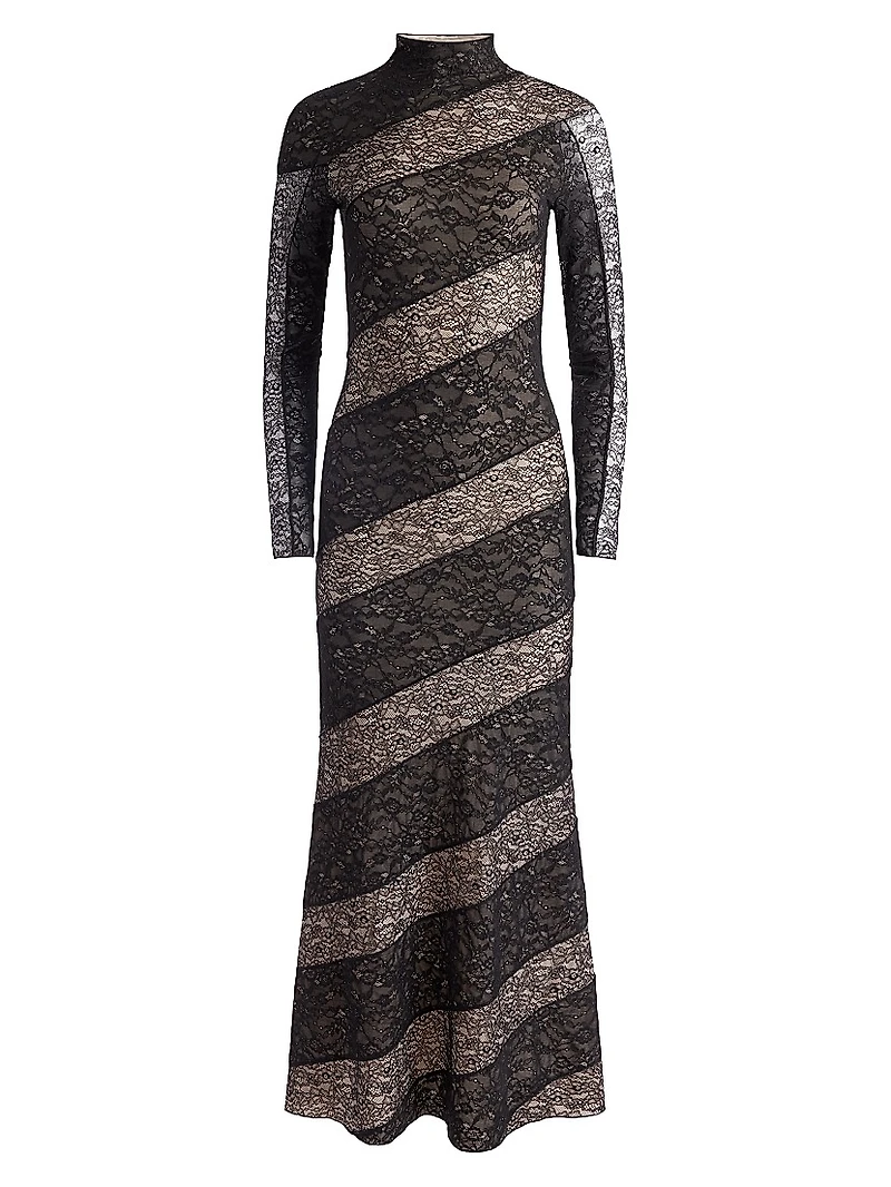 Delora Lace Mock-Turtleneck Maxi Dress