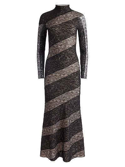 Delora Lace Mock-Turtleneck Maxi Dress