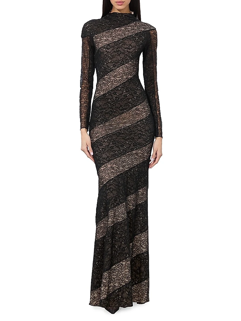 Delora Lace Mock-Turtleneck Maxi Dress