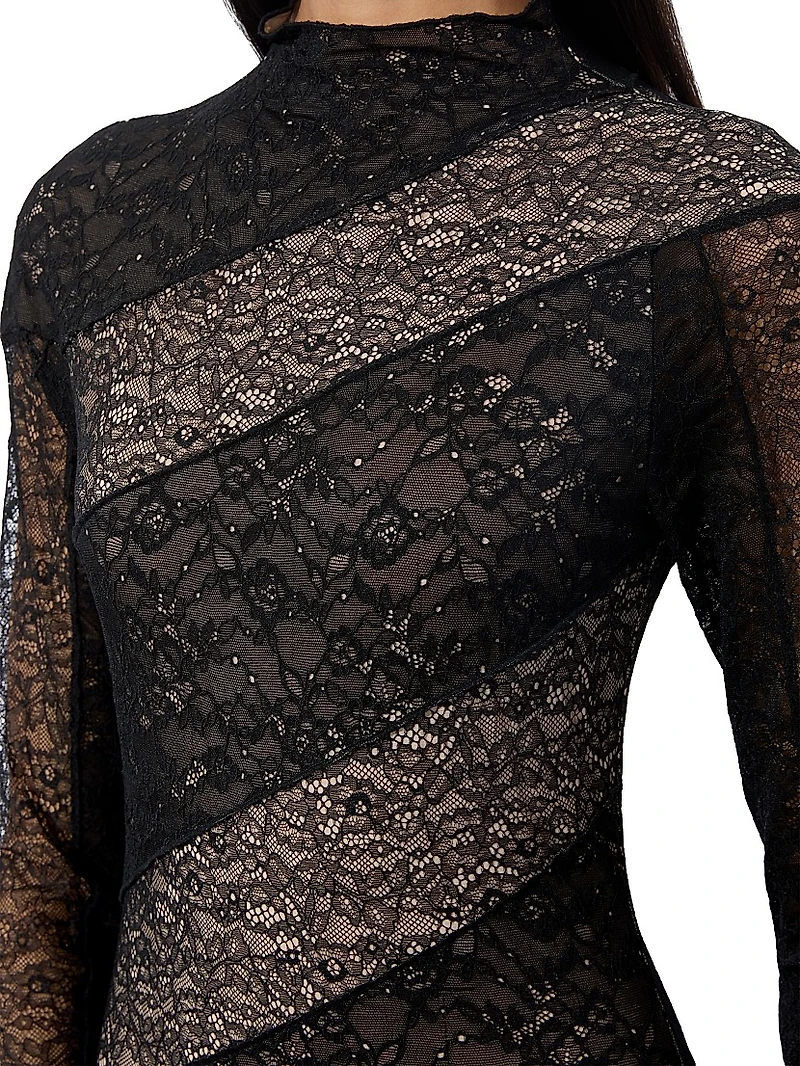 Delora Lace Mock-Turtleneck Maxi Dress