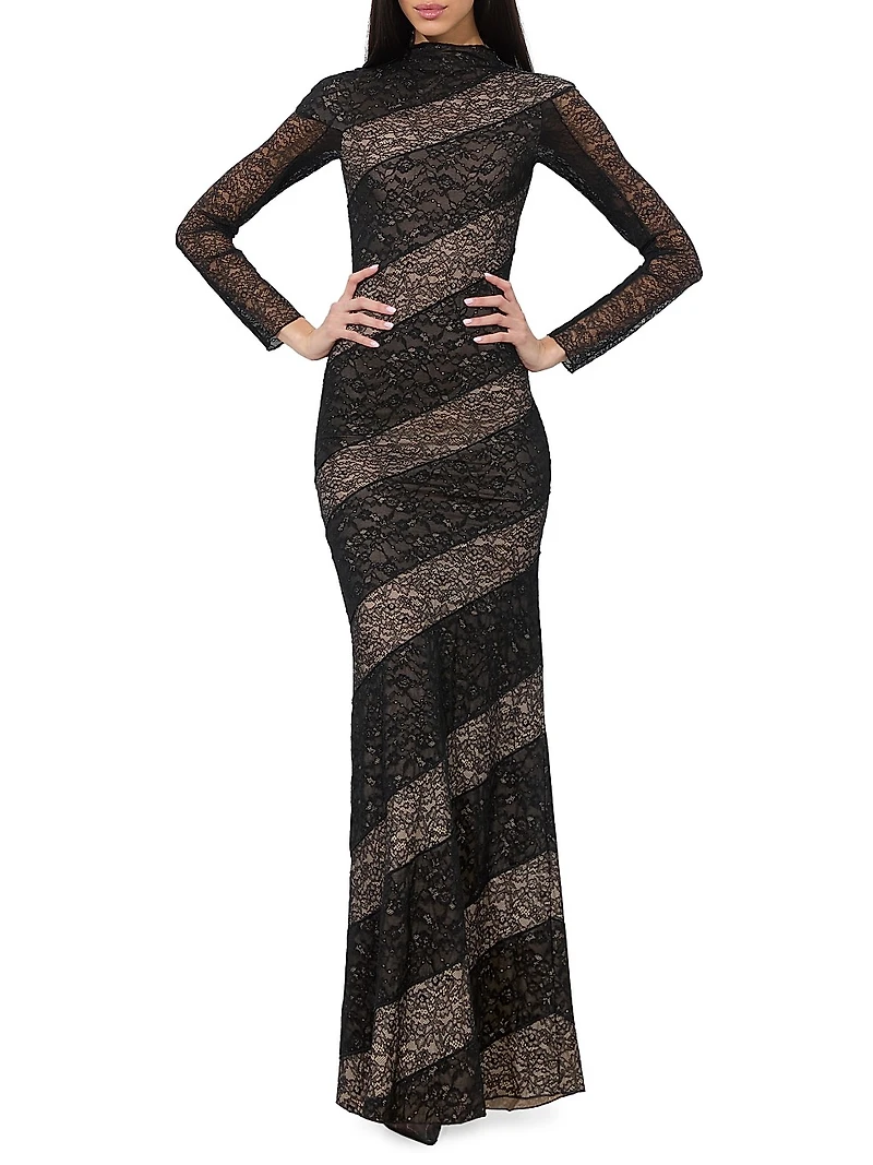 Delora Lace Mock-Turtleneck Maxi Dress