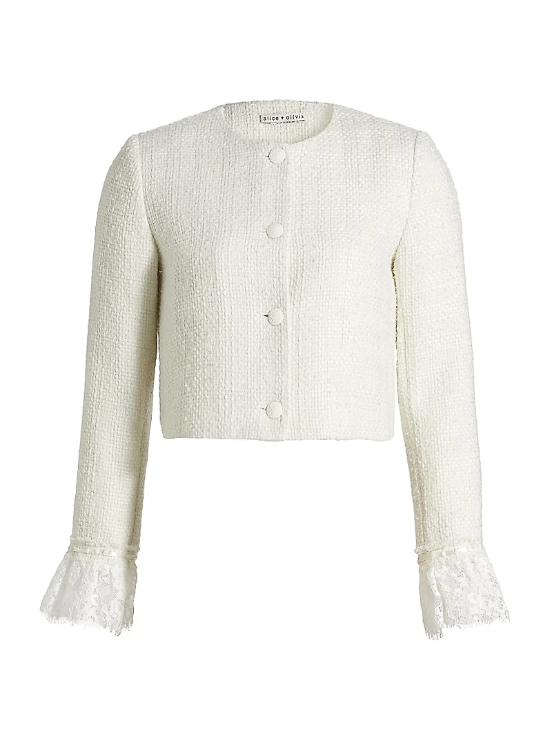 Millie Tweed Ruffle-Sleeve Crop Jacket