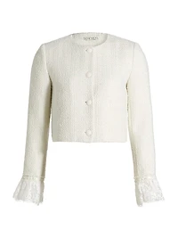 Millie Tweed Ruffle-Sleeve Crop Jacket