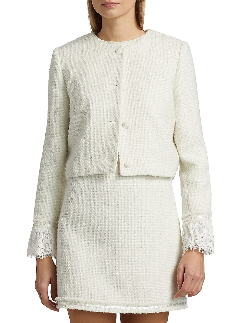 Millie Tweed Ruffle-Sleeve Crop Jacket