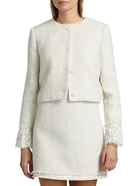 Millie Tweed Ruffle-Sleeve Crop Jacket