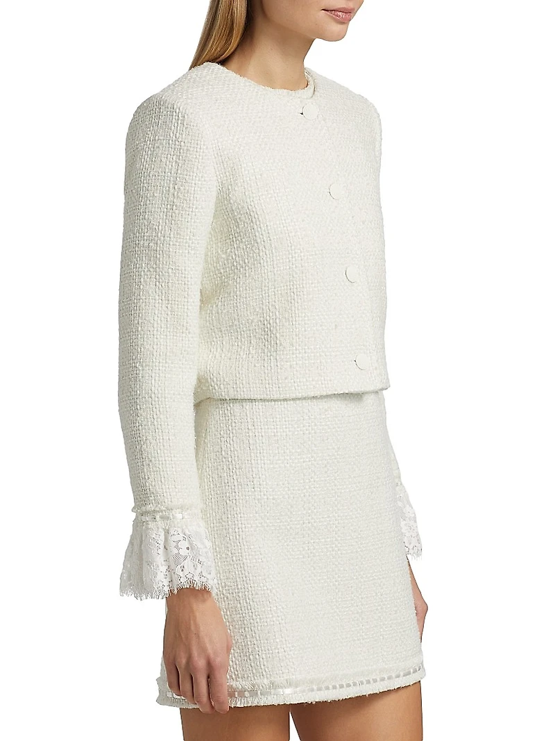 Millie Tweed Ruffle-Sleeve Crop Jacket