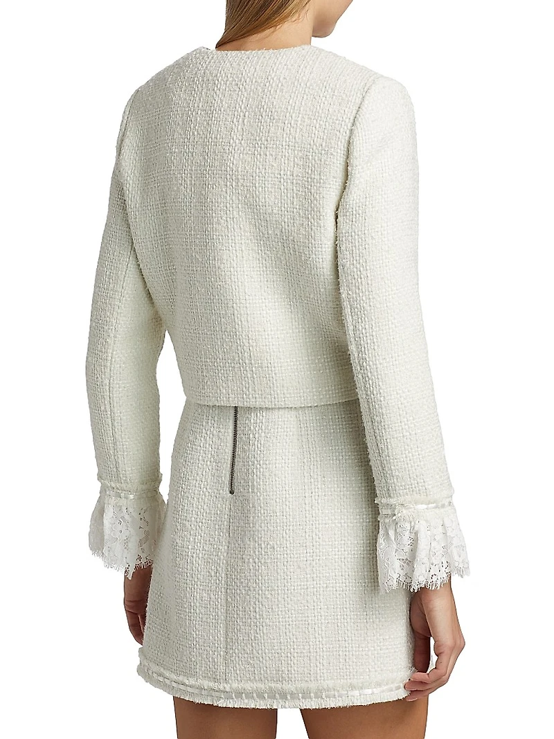 Millie Tweed Ruffle-Sleeve Crop Jacket