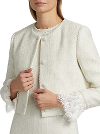 Millie Tweed Ruffle-Sleeve Crop Jacket
