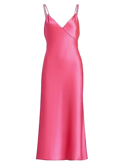 Zumi Satin Sweetheart Neck Midi-Dress