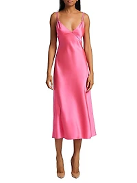 Zumi Satin Sweetheart Neck Midi-Dress