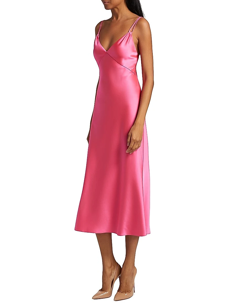Zumi Satin Sweetheart Neck Midi-Dress