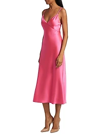 Zumi Satin Sweetheart Neck Midi-Dress
