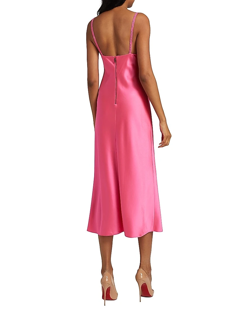 Zumi Satin Sweetheart Neck Midi-Dress
