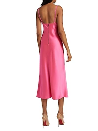 Zumi Satin Sweetheart Neck Midi-Dress