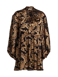 Opal Paisley Balloon-Sleeve Tunic Minidress