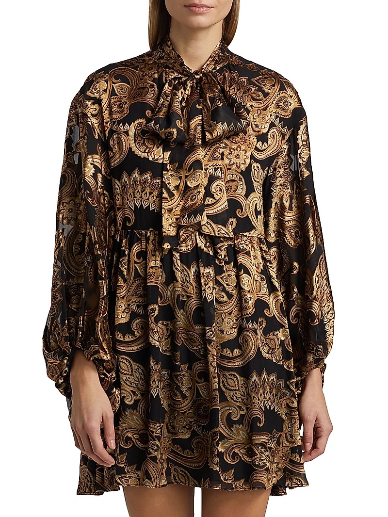Opal Paisley Balloon-Sleeve Tunic Minidress