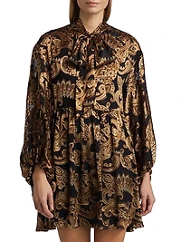 Opal Paisley Balloon-Sleeve Tunic Minidress