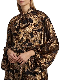 Opal Paisley Balloon-Sleeve Tunic Minidress