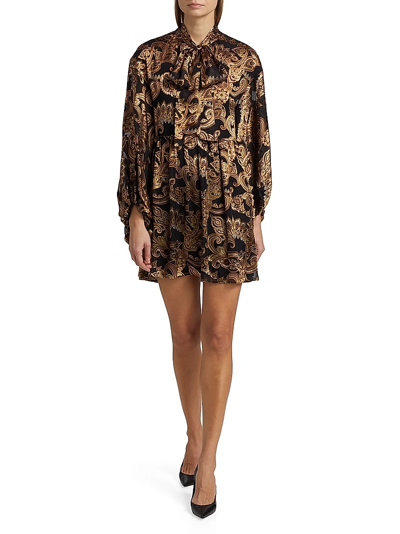 Opal Paisley Balloon-Sleeve Tunic Minidress