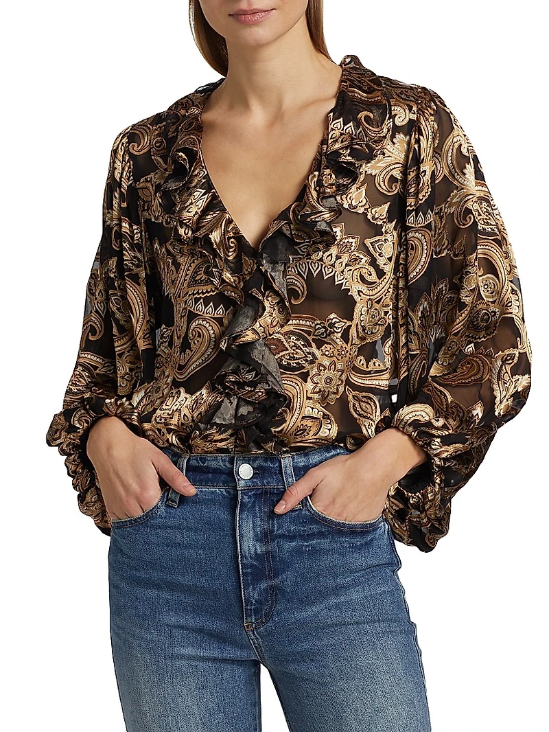Betsie Paisley Balloon-Sleeve Blouse