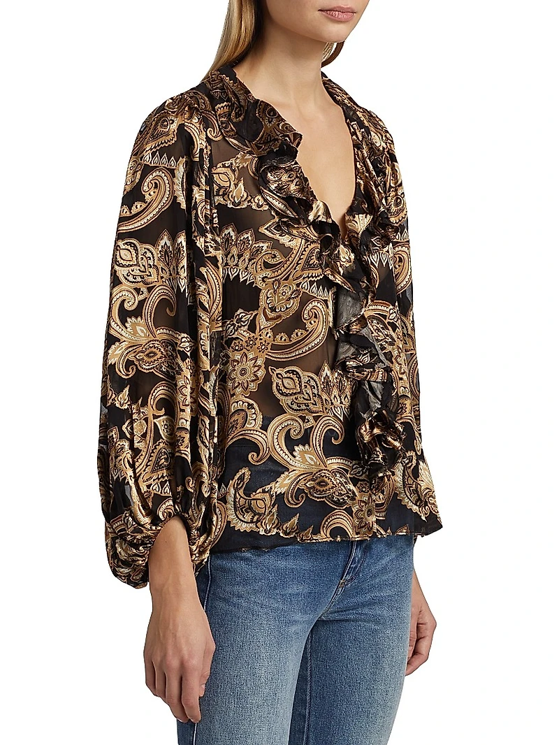 Betsie Paisley Balloon-Sleeve Blouse