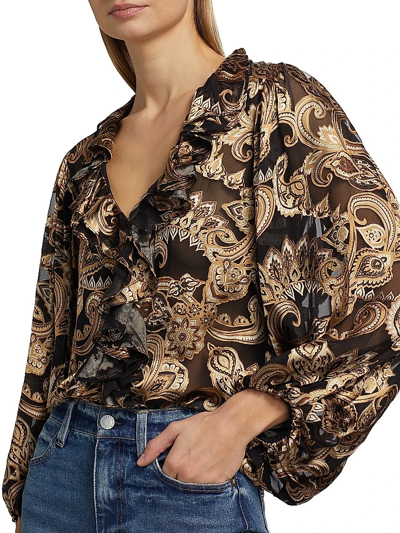 Betsie Paisley Balloon-Sleeve Blouse