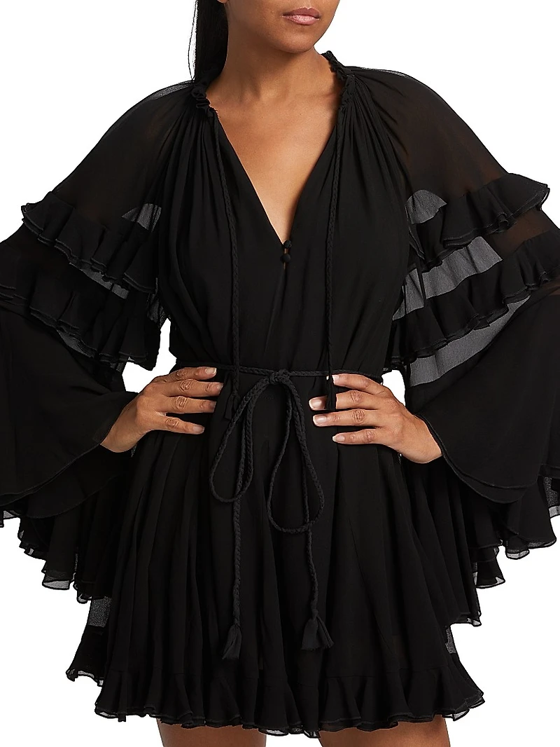 Adaline Gathered Tie-Waist Minidress