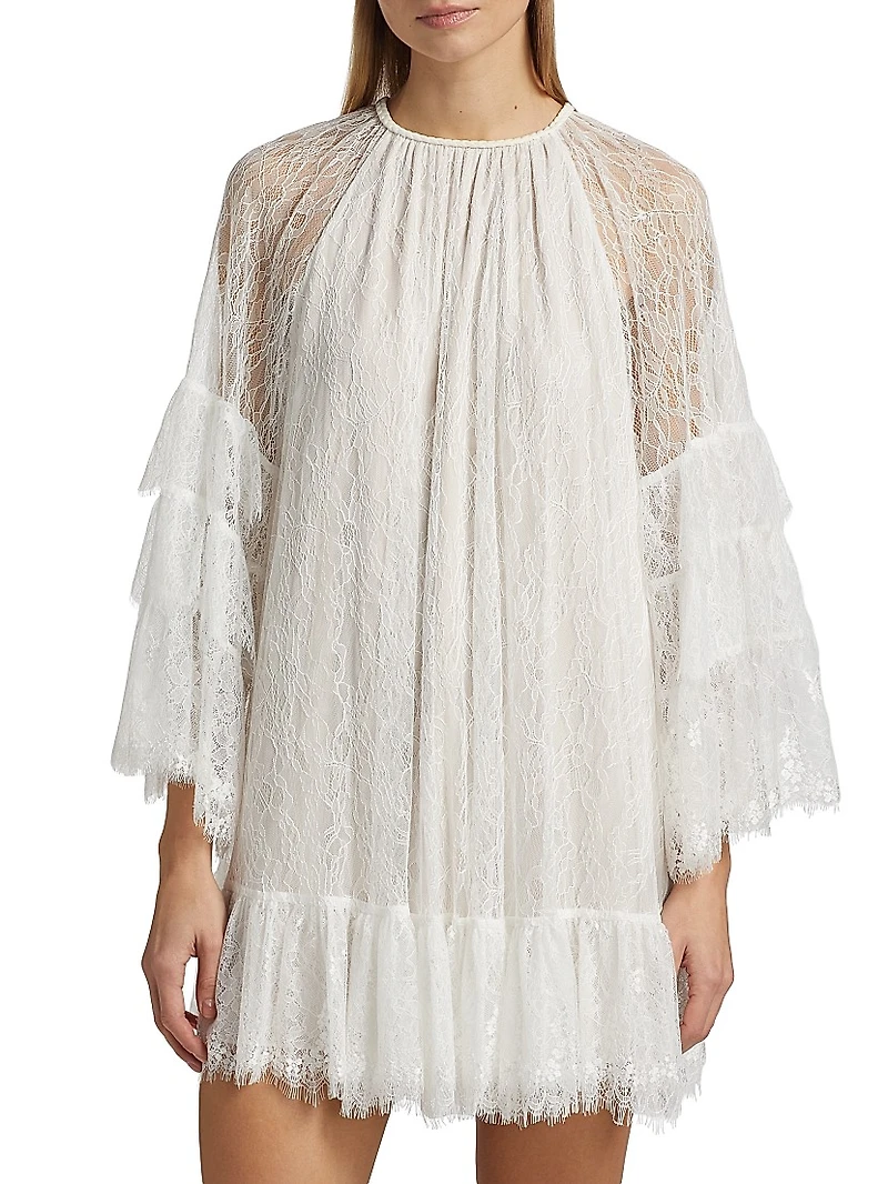 Delia Lace Ruffled Tunic Minidress