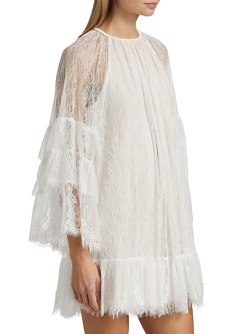 Delia Lace Ruffled Tunic Minidress