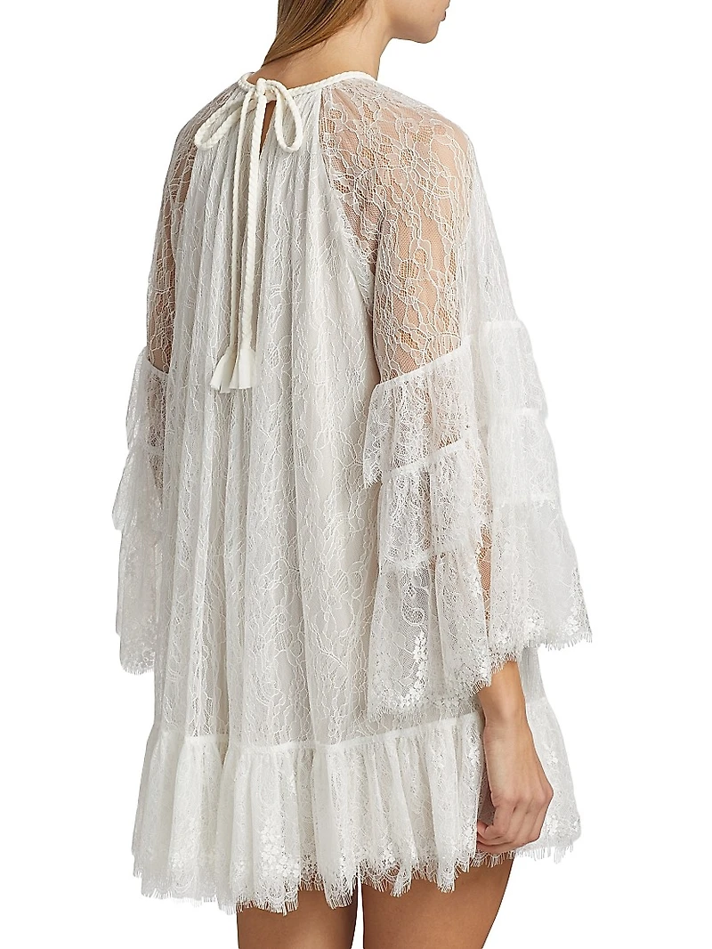 Delia Lace Ruffled Tunic Minidress