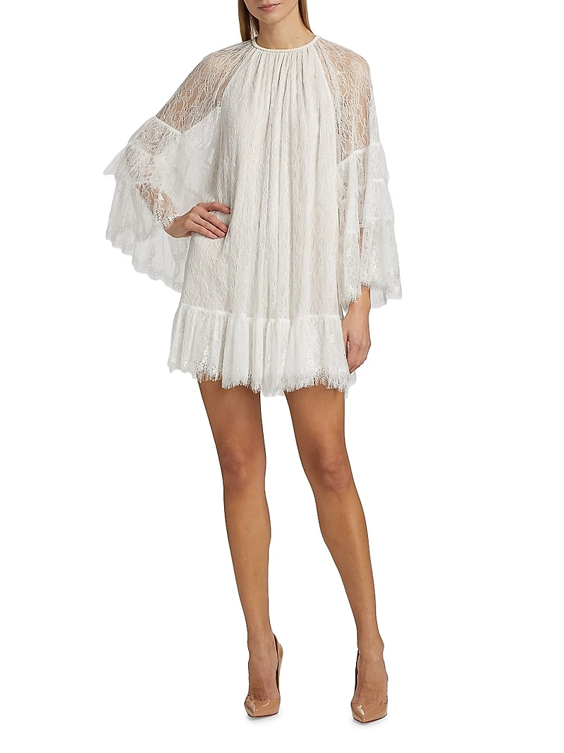 Delia Lace Ruffled Tunic Minidress