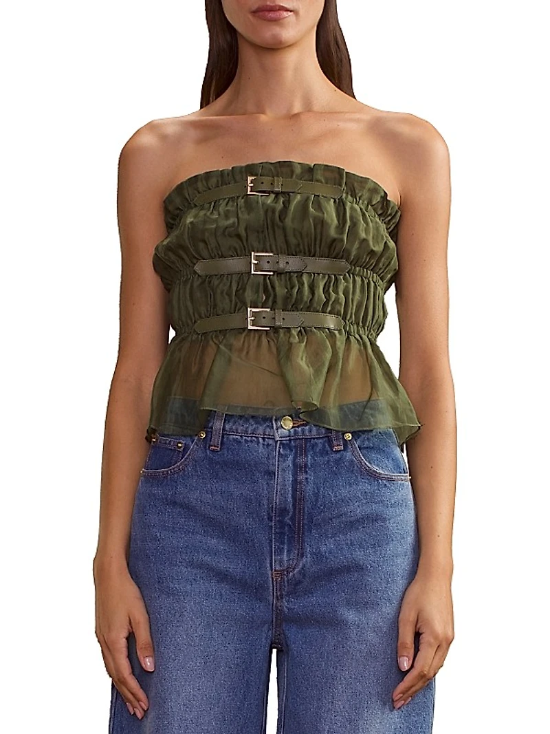 Silk Buckle-Strap Smock Top