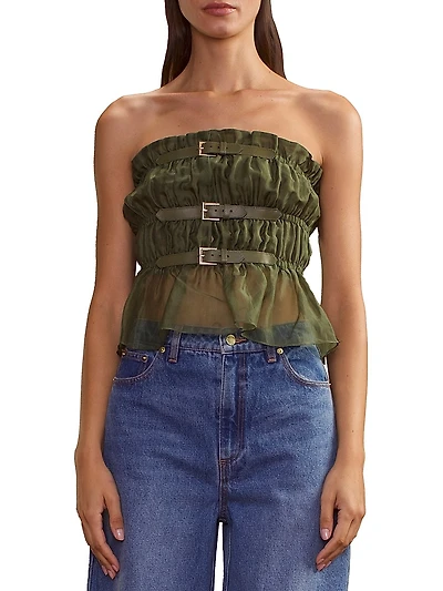 Silk Buckle-Strap Smock Top