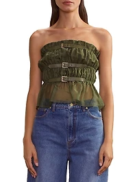 Silk Buckle-Strap Smock Top