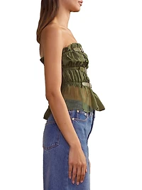 Silk Buckle-Strap Smock Top