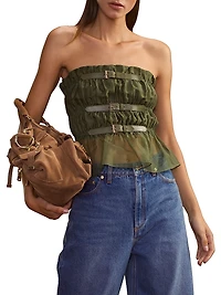 Silk Buckle-Strap Smock Top