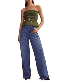 Silk Buckle-Strap Smock Top