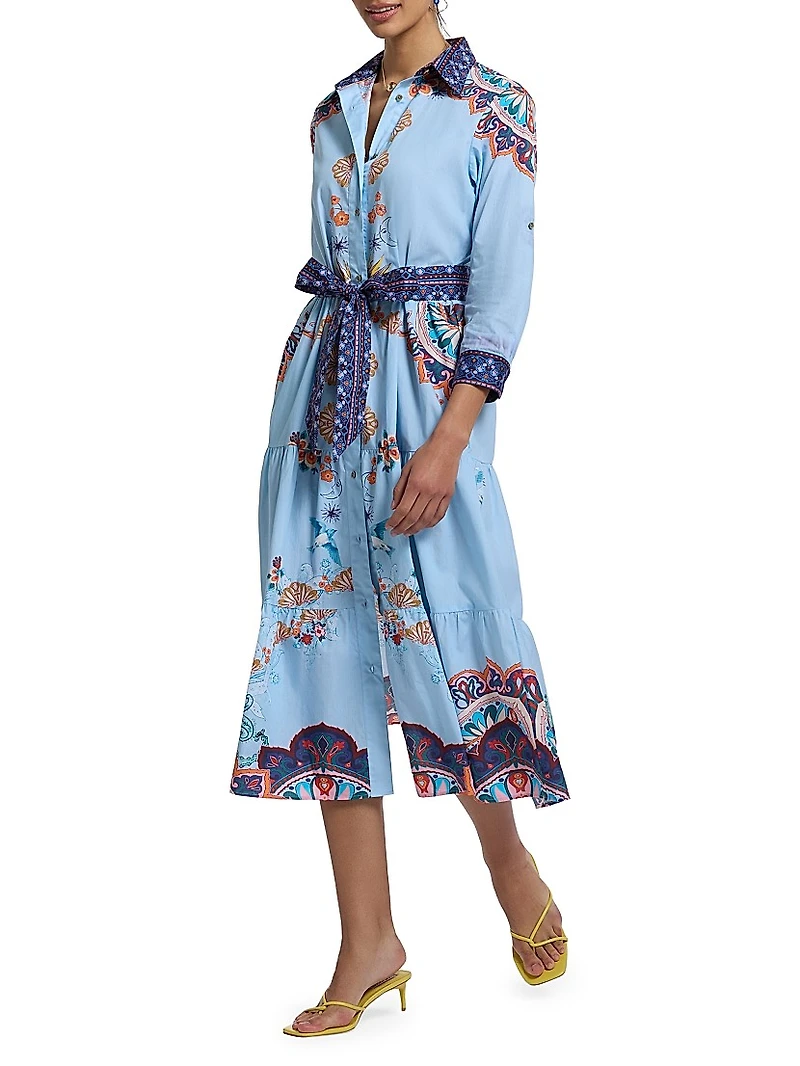 Pia Paisley Tie-Waist Midi Shirtdress