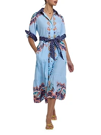 Pia Paisley Tie-Waist Midi Shirtdress