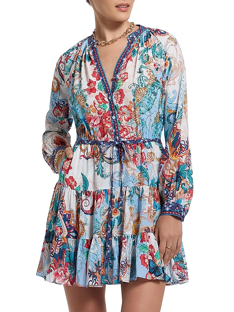 Sydney Floral Silk-Blend Tie-Waist Minidress