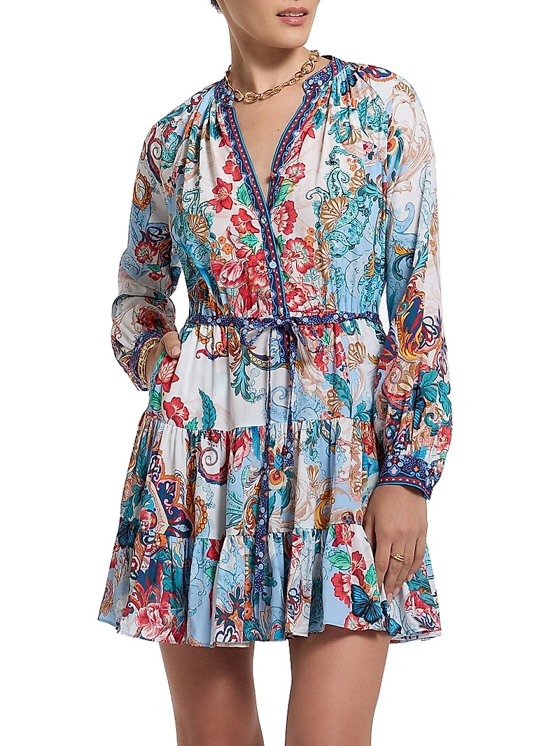Sydney Floral Silk-Blend Tie-Waist Minidress