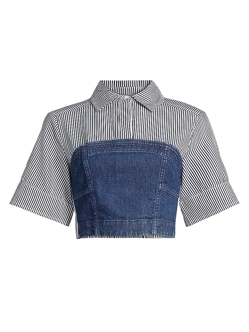 Adams Striped Stretch-Cotton Crop Shirt