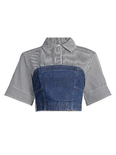 Adams Striped Stretch-Cotton Crop Shirt