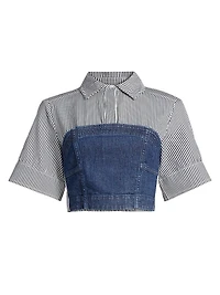 Adams Striped Stretch-Cotton Crop Shirt